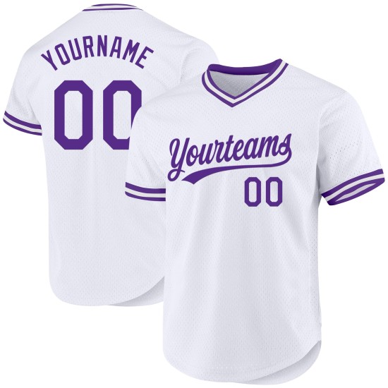 Maglia da baseball personalizzata bianca viola retrò autentica Maglia da baseball personalizzata bianca viola retrò autentica