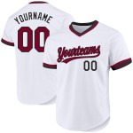 Maglia da baseball autentica bianca personalizzata marrone-nera retrò Maglia da baseball autentica bianca personalizzata marrone-nera retrò
