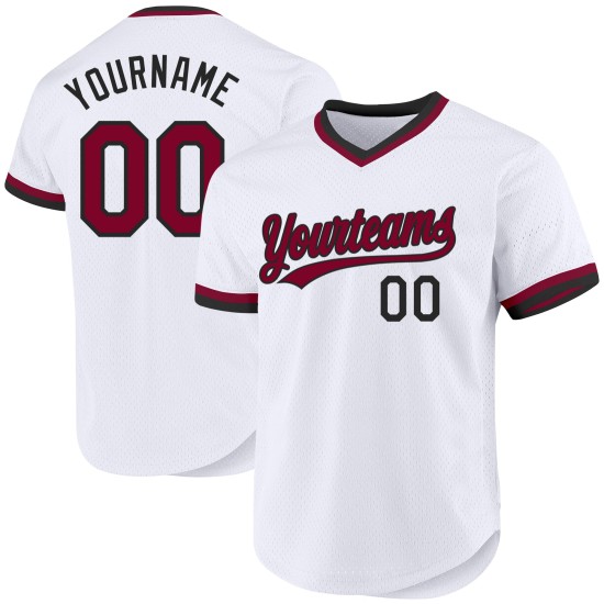 Maglia da baseball autentica bianca personalizzata marrone-nera retrò Maglia da baseball autentica bianca personalizzata marrone-nera retrò