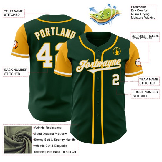 Maglia da baseball autentica personalizzata verde tono due bianco-oro Maglia da baseball autentica personalizzata verde tono due bianco-oro