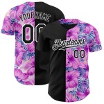 Maglia da baseball con motivo 3D, motivo Hawaii rosa, autentico, personalizzato, motivo tropicale nero-bianco con fiori e palme, foglie Maglia da baseball con motivo 3D, motivo Hawaii rosa, autentico, personalizzato, motivo tropicale nero-bianco con fiori e palme, foglie