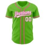 Maglia da baseball Aurora Green bianca e rosa personalizzata autentica Maglia da baseball Aurora Green bianca e rosa personalizzata autentica