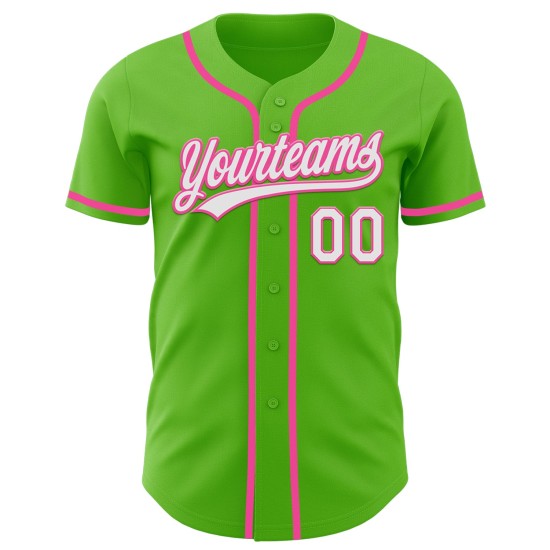 Maglia da baseball Aurora Green bianca e rosa personalizzata autentica Maglia da baseball Aurora Green bianca e rosa personalizzata autentica