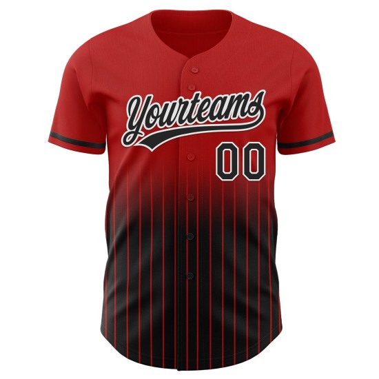 Maglia da baseball autentica personalizzata nera e bianca rossa con righe sfumate alla moda Maglia da baseball autentica personalizzata nera e bianca rossa con righe sfumate alla moda