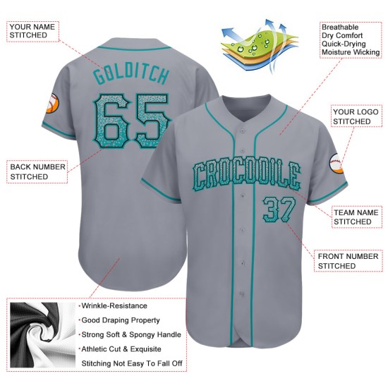 Maglia da baseball autentica, colore verde acqua e nero, modello Drift grigio personalizzato Maglia da baseball autentica, colore verde acqua e nero, modello Drift grigio personalizzato