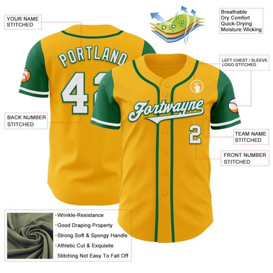 Maglia da baseball personalizzata autentica verde tono bianco-Kelly Two Gold Maglia da baseball personalizzata autentica verde tono bianco-Kelly Two Gold