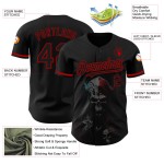 Maglia da baseball autentica personalizzata nera con teschio rosso alla moda 3D Maglia da baseball autentica personalizzata nera con teschio rosso alla moda 3D