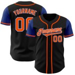 Maglia da baseball nera autentica bicolore arancione-blu personalizzata Maglia da baseball nera autentica bicolore arancione-blu personalizzata