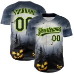 Maglia da baseball personalizzata 3D con motivo verde Halloween autentico grigio nero-neon Maglia da baseball personalizzata 3D con motivo verde Halloween autentico grigio nero-neon