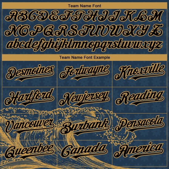 Maglia da baseball personalizzata con motivo a onde color oro, blu navy, design USA autentico 3D, nera e blu antico Maglia da baseball personalizzata con motivo a onde color oro, blu navy, design USA autentico 3D, nera e blu antico