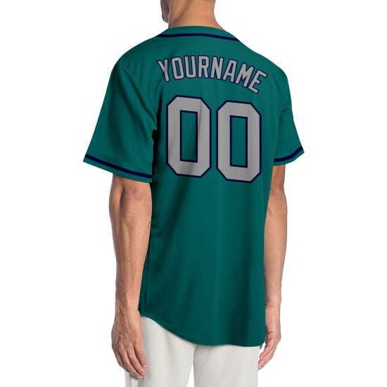 Maglia da baseball autentica personalizzata grigio-blu navy, verde acqua Maglia da baseball autentica personalizzata grigio-blu navy, verde acqua