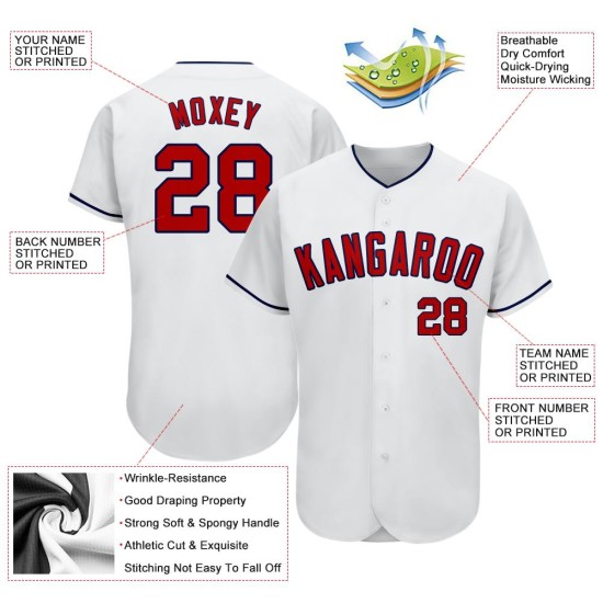 Maglia da baseball bianca, rossa e blu navy, personalizzata, autentica Maglia da baseball bianca, rossa e blu navy, personalizzata, autentica
