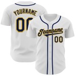 Maglia da baseball autentica personalizzata blu navy e oro bianca Maglia da baseball autentica personalizzata blu navy e oro bianca
