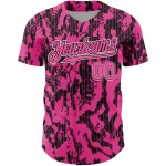 Maglia da baseball personalizzata Fluid, autentica, motivo astratto 3D nero-bianco rosa Maglia da baseball personalizzata Fluid, autentica, motivo astratto 3D nero-bianco rosa