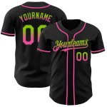 Maglia da baseball personalizzata nera neon sfumata verde-rosa, autentica moda Maglia da baseball personalizzata nera neon sfumata verde-rosa, autentica moda