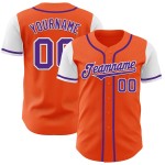 Maglia da baseball personalizzata, autentica, viola-bianca, due arancioni Maglia da baseball personalizzata, autentica, viola-bianca, due arancioni