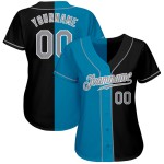 Maglia da baseball personalizzata blu nera, divisa grigia-pantera, moda autentica Maglia da baseball personalizzata blu nera, divisa grigia-pantera, moda autentica