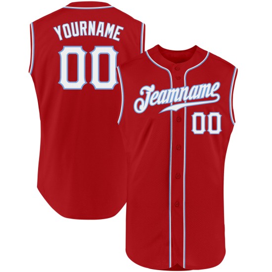 Maglia da baseball blu senza maniche bianca-rossa chiara personalizzata autentica Maglia da baseball blu senza maniche bianca-rossa chiara personalizzata autentica