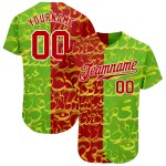 Maglia da baseball personalizzata con graffiti, motivo 3D autentico, rosso-verde Maglia da baseball personalizzata con graffiti, motivo 3D autentico, rosso-verde