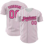 Maglia a righe rosa-nera bianca (rosa baseball nera personalizzata autentica) Maglia a righe rosa-nera bianca (rosa baseball nera personalizzata autentica)