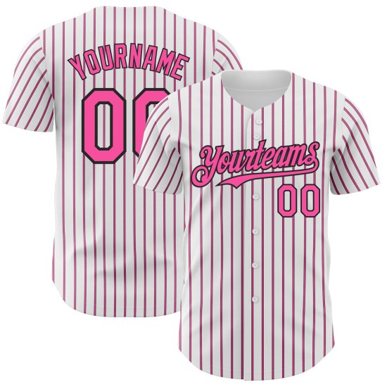 Maglia a righe rosa-nera bianca (rosa baseball nera personalizzata autentica) Maglia a righe rosa-nera bianca (rosa baseball nera personalizzata autentica)