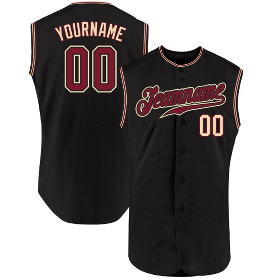 Maglia da baseball Crimson-City nera senza maniche, personalizzata, color crema, autentica Maglia da baseball Crimson-City nera senza maniche, personalizzata, color crema, autentica