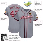 Maglia da baseball personalizzata grigia cremisi-nera autentica Maglia da baseball personalizzata grigia cremisi-nera autentica
