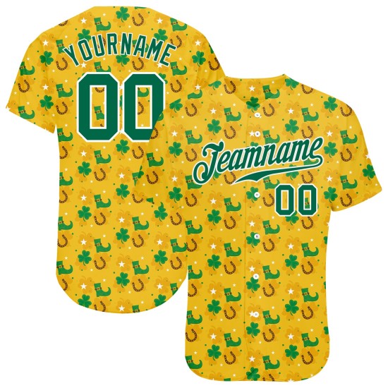 Maglia da baseball personalizzata St. Kelly, modello Patrick's Gold, verde-bianca, autentica, 3D Maglia da baseball personalizzata St. Kelly, modello Patrick's Gold, verde-bianca, autentica, 3D
