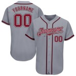 Maglia da baseball personalizzata grigia cremisi-nera autentica Maglia da baseball personalizzata grigia cremisi-nera autentica