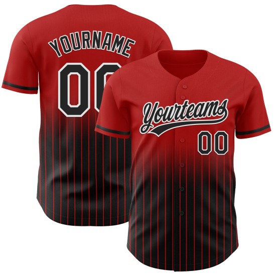 Maglia da baseball autentica personalizzata nera e bianca rossa con righe sfumate alla moda Maglia da baseball autentica personalizzata nera e bianca rossa con righe sfumate alla moda