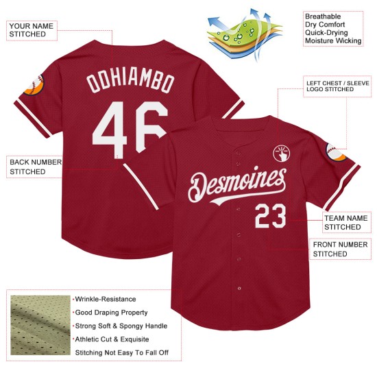 Maglia da baseball personalizzata in mesh retrò, colore marrone, autentica, bianca Maglia da baseball personalizzata in mesh retrò, colore marrone, autentica, bianca